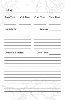 Recipe Card 5.5x8.5 Blossom Line Art