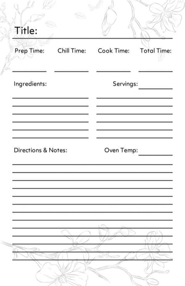 Recipe Card 5.5x8.5 Blossom Line Art