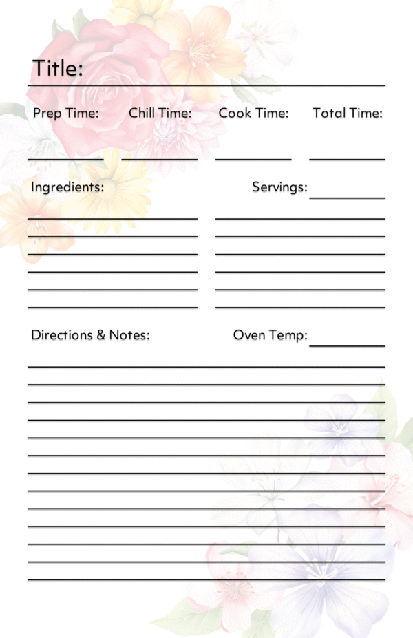 Recipe Card 5.5x8.5 Spring Floral No87