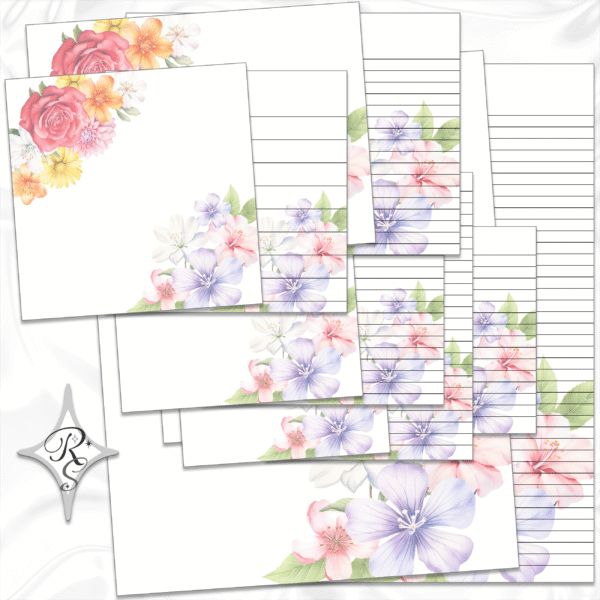 Printable Stationery Card Digital Download 5x5 5x7 7x5 6x4 4x6 8.5x11 {Spring Floral No87} on Etsy - Image 2