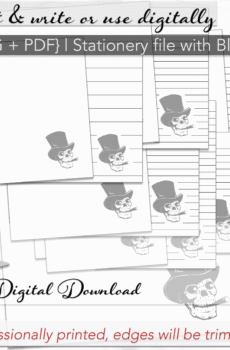 Printable Stationery Card Digital Download 5x5 5x7 7x5 6x4 4x6 8.5x11 {Halloween Skull Top Hat} on Etsy